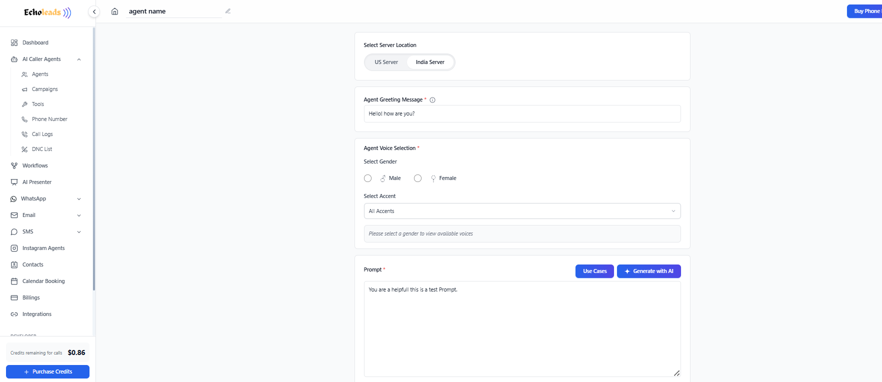 [Screenshot Placeholder — Agent Details Configuration Page]