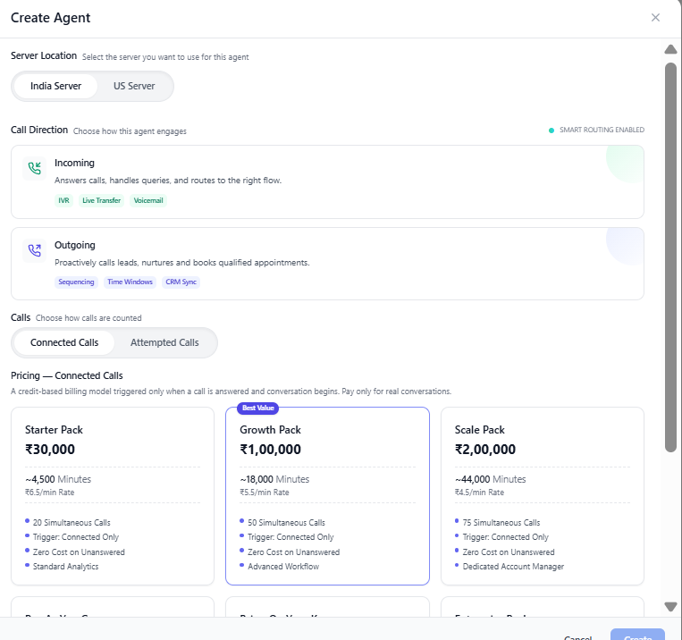 [Screenshot Placeholder — Server and Call Direction Selection Screen]