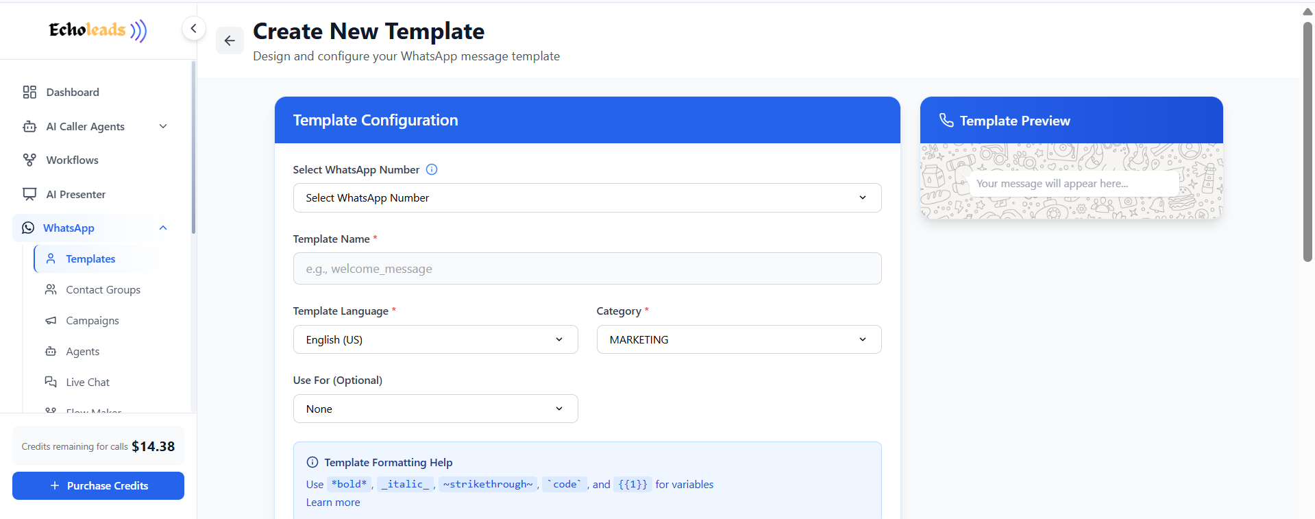 [Screenshot Placeholder – Template Creation Interface]