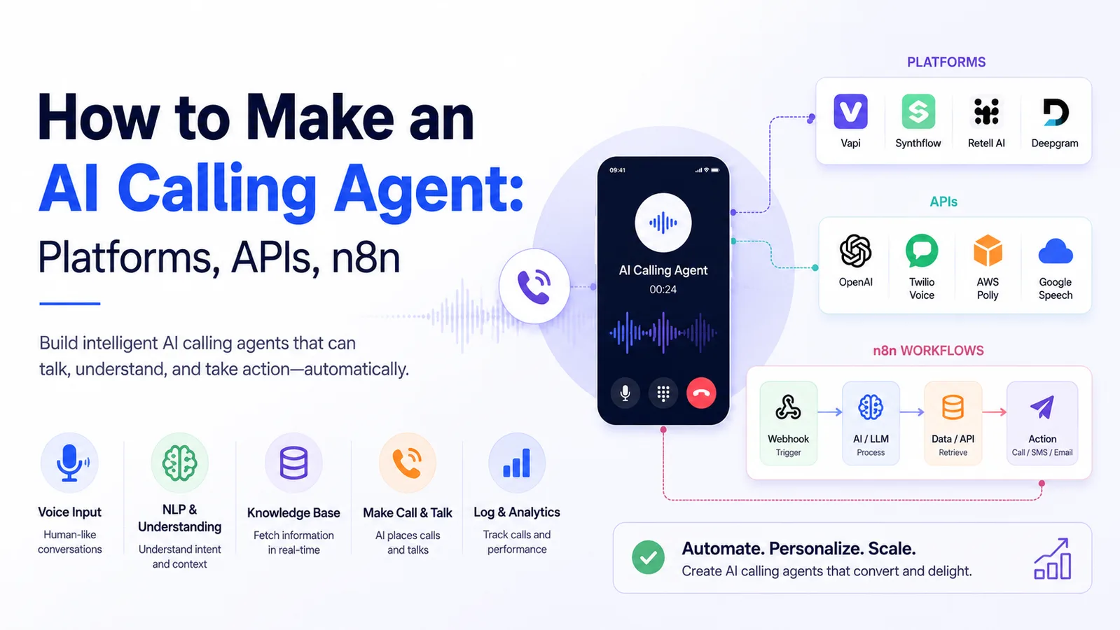 Hero Image: How to make an AI calling agent using platforms, APIs, and n8n