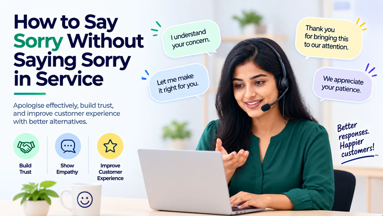 Customer service representative using empathetic phrases to apologise without saying sorry and improve customer experience