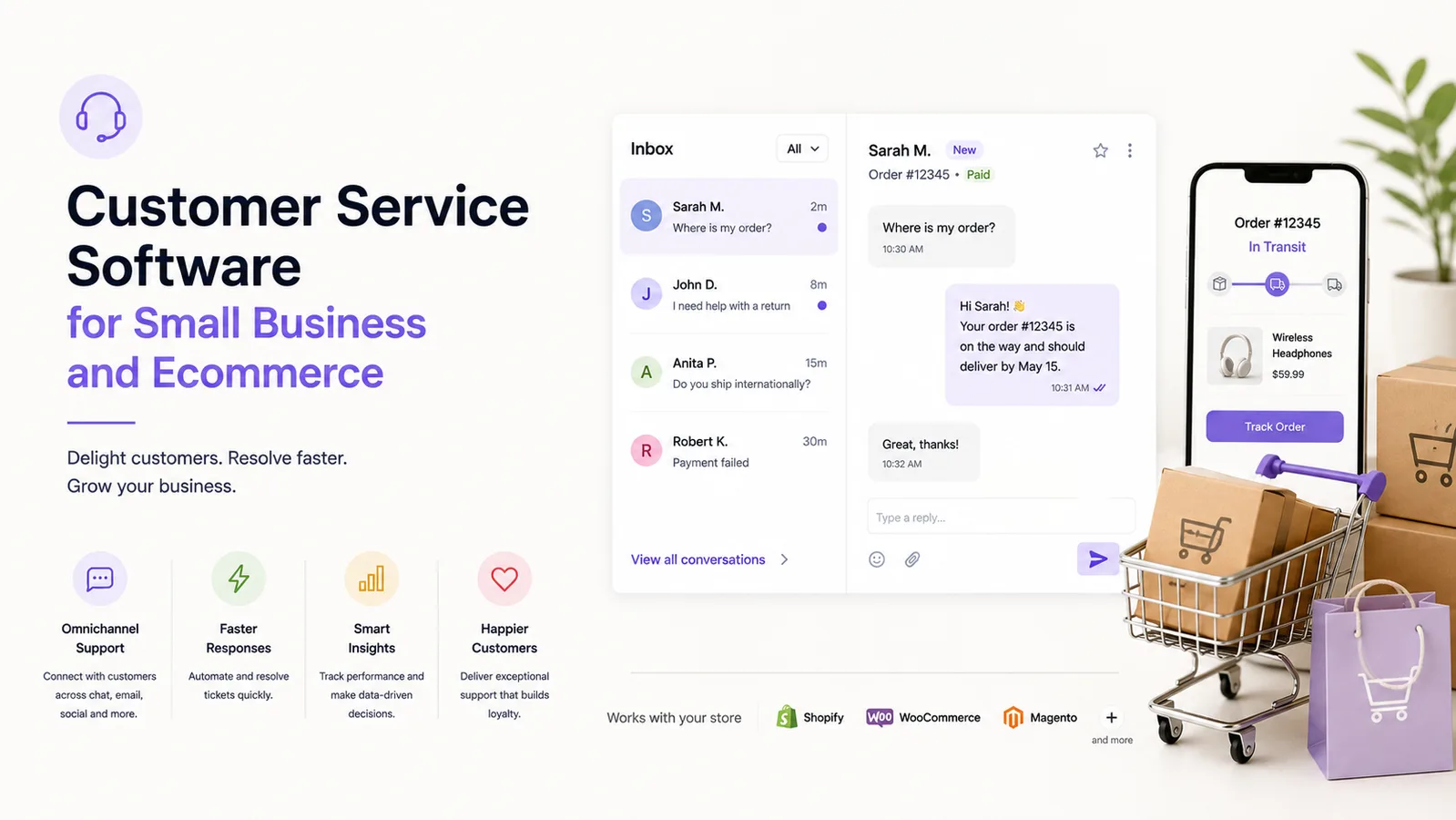 Customer service software for small businesses and ecommerce with omnichannel support, order tracking, customer conversations, and ecommerce integrations