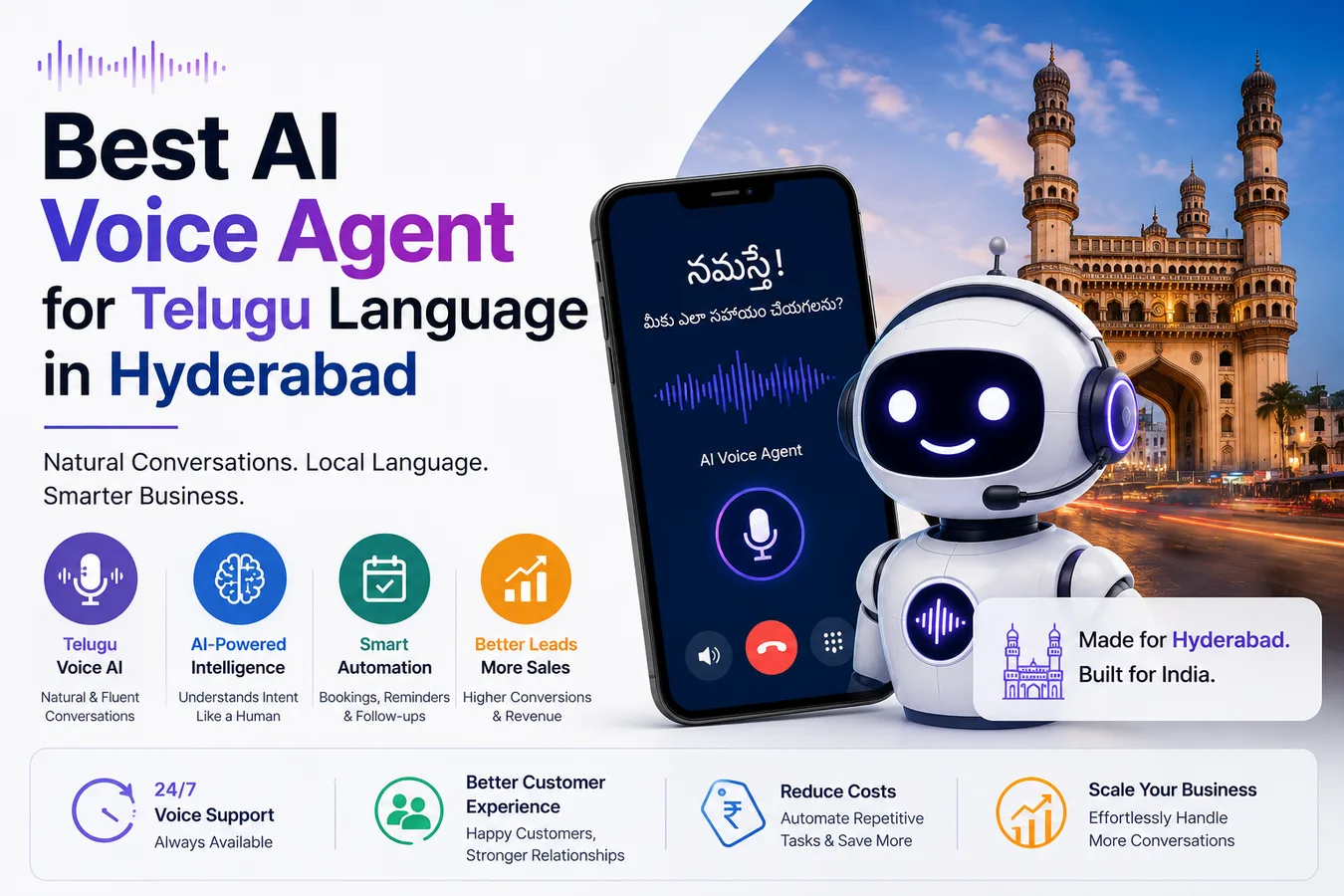 Telugu AI voice agent in Hyderabad automating customer conversations, appointment booking, and multilingual voice support with smart business automation