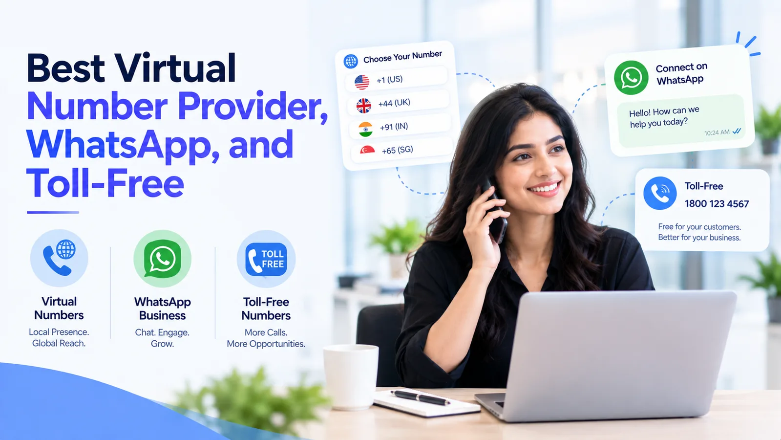 Best virtual number provider for business communication with WhatsApp Business integration, international virtual numbers, and toll-free calling services.